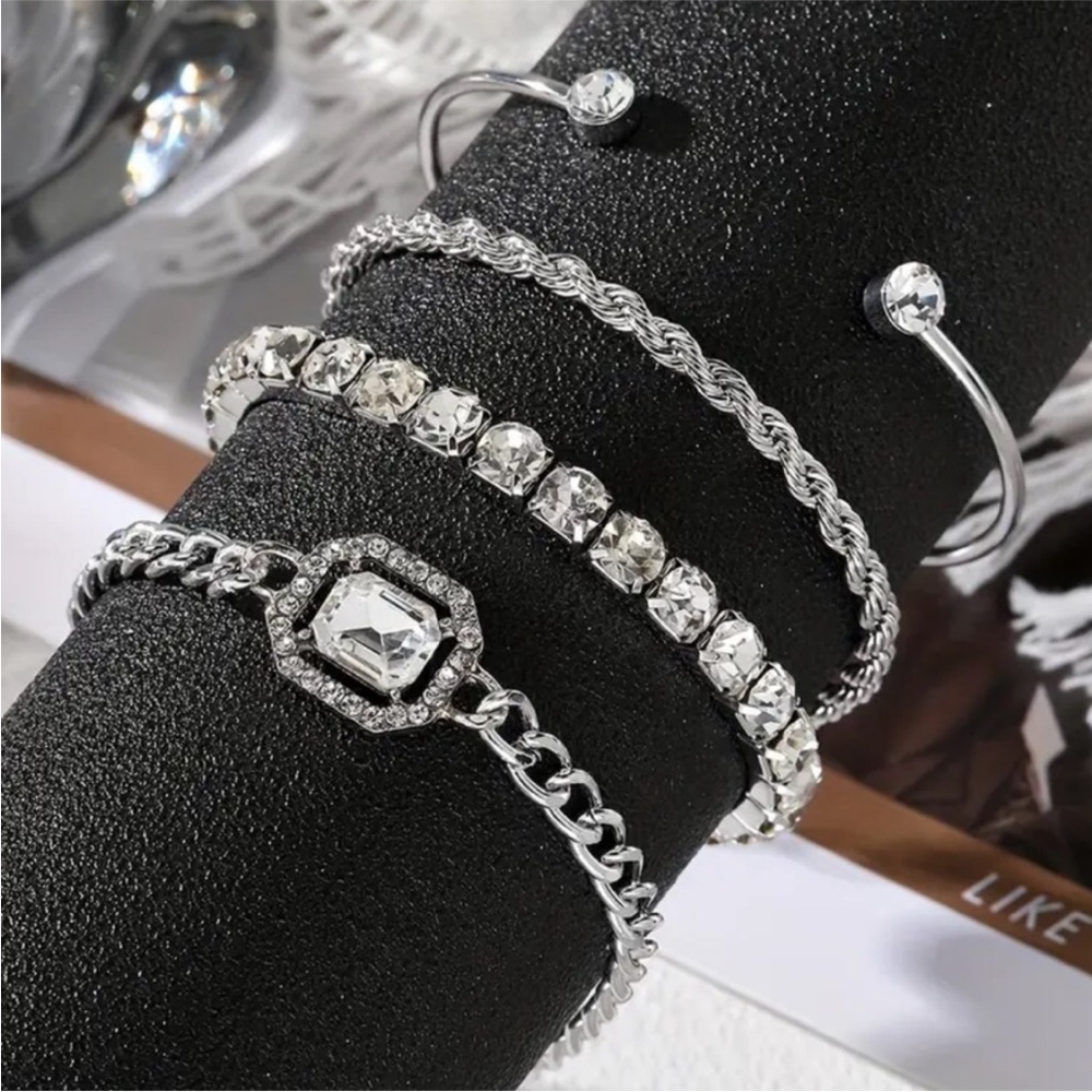 Silver Crystal Multi-Layer Bracelet Set - Women Jewelry